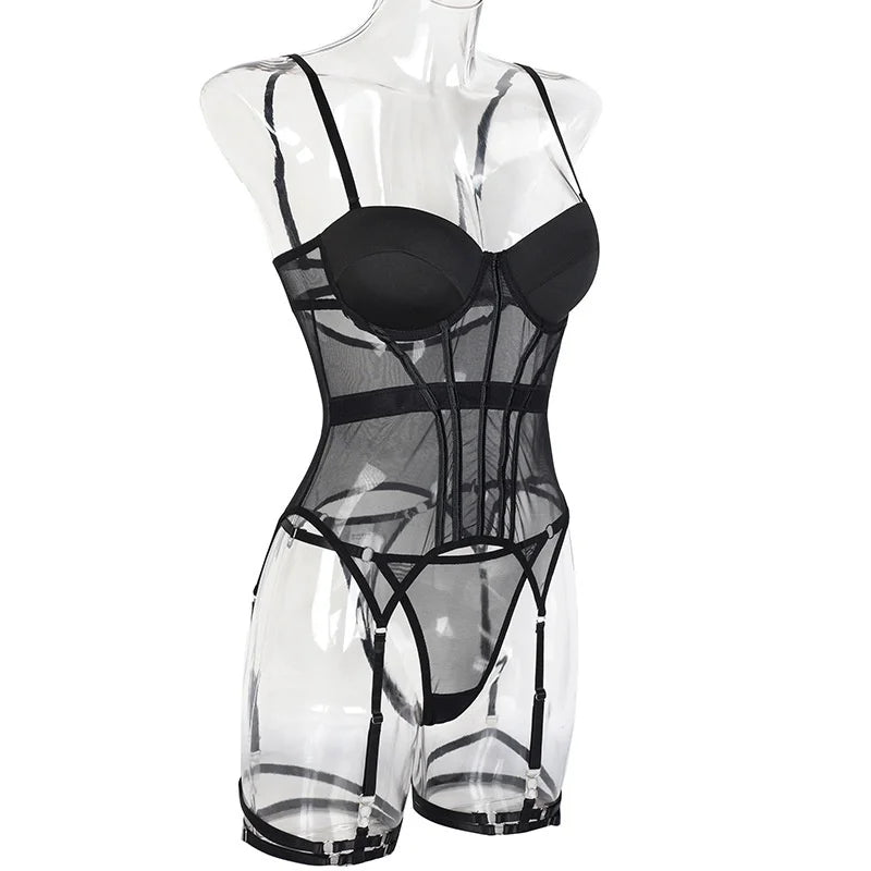 The 3-Piece Backless Garter Bodysuit Set