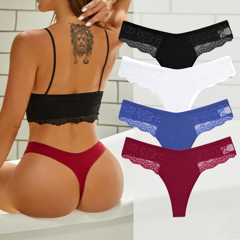 The 4-Pack Cotton Lace G-String Set
