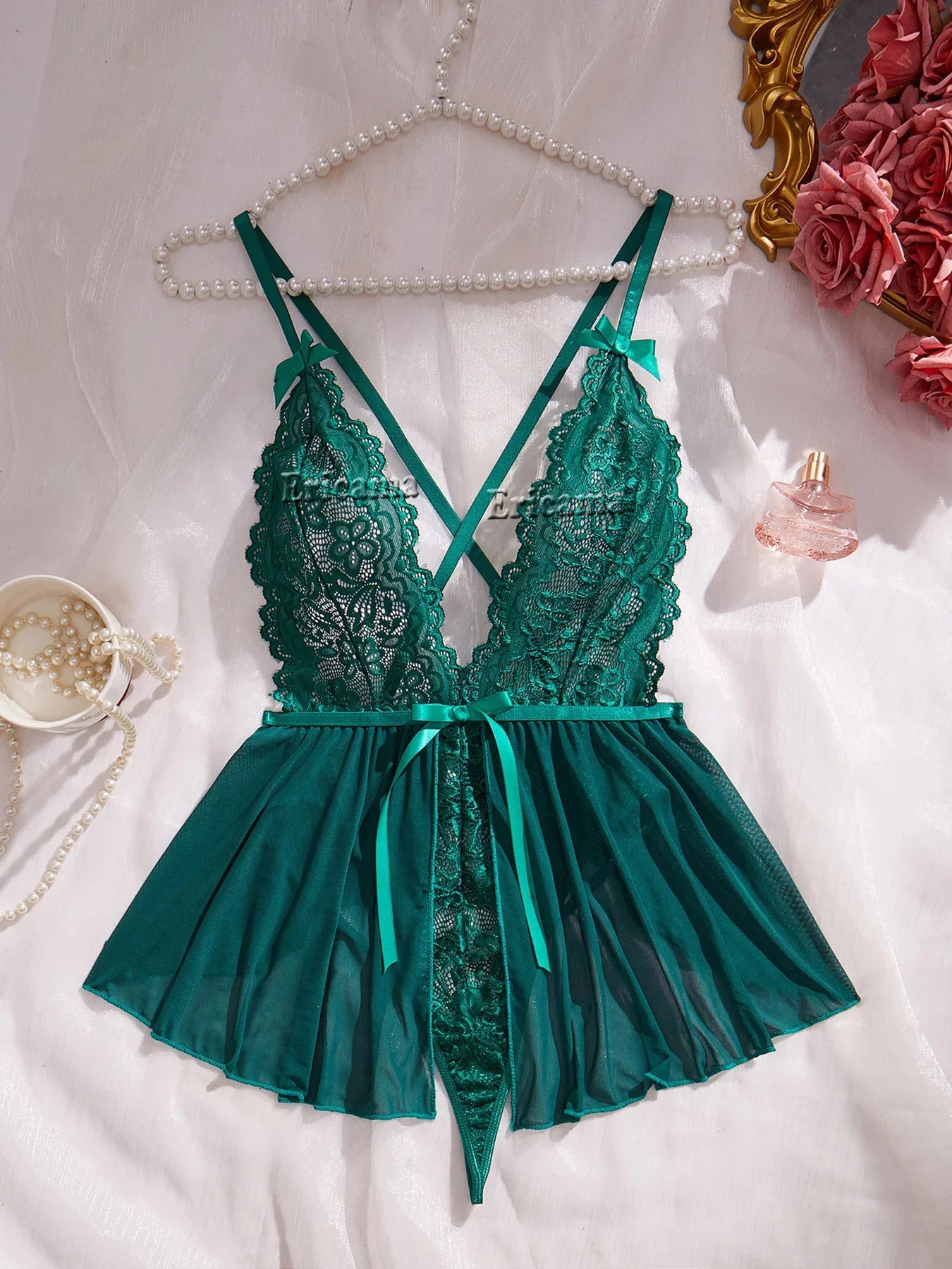The Transparent Lace Bodysuit Bra Set