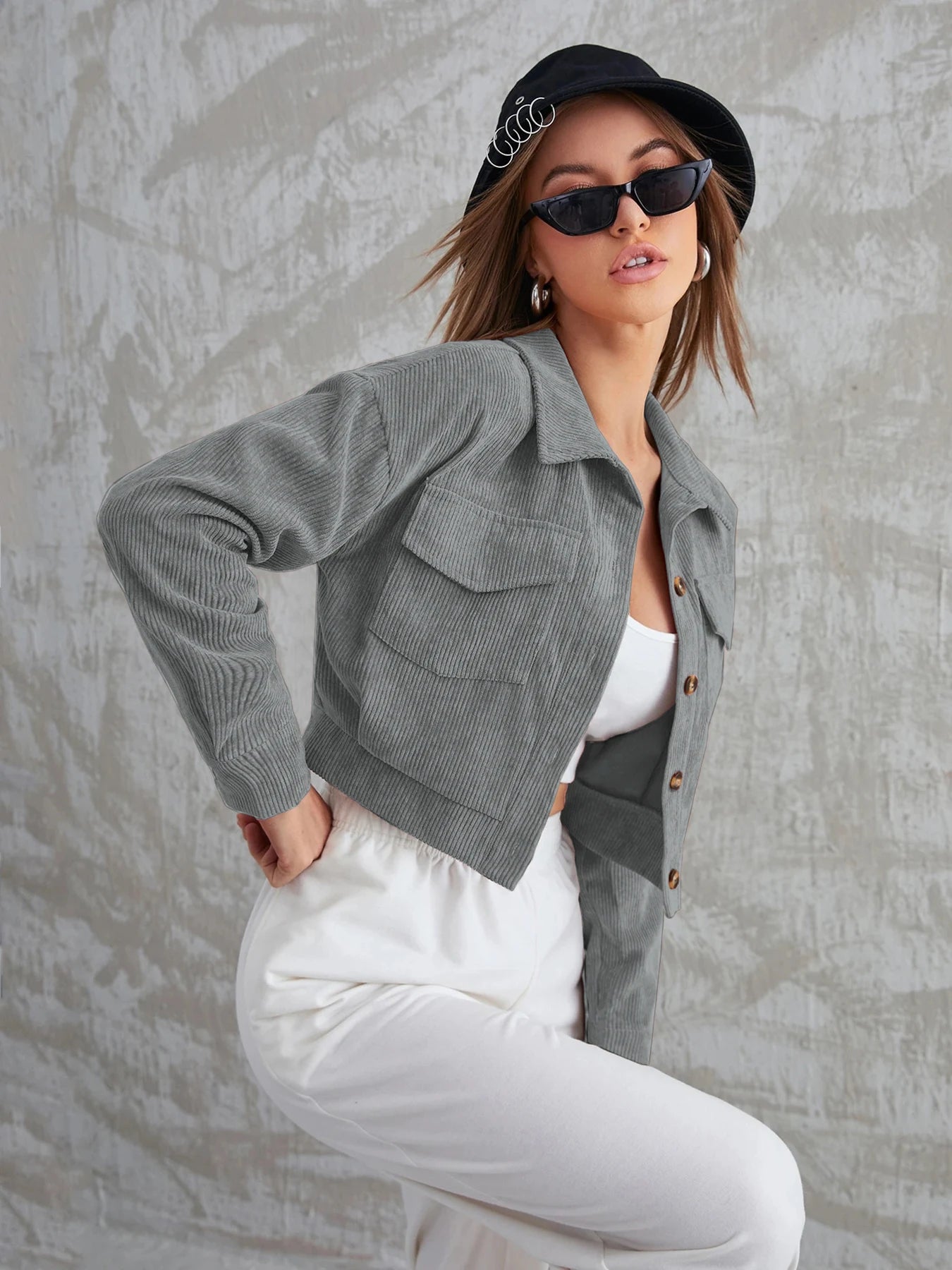 Women's New Corduroy Long Sleeve Jacket Autumn Winter Casual Lapel Quilted Single Button Coat Stylish Feminine Outerwear