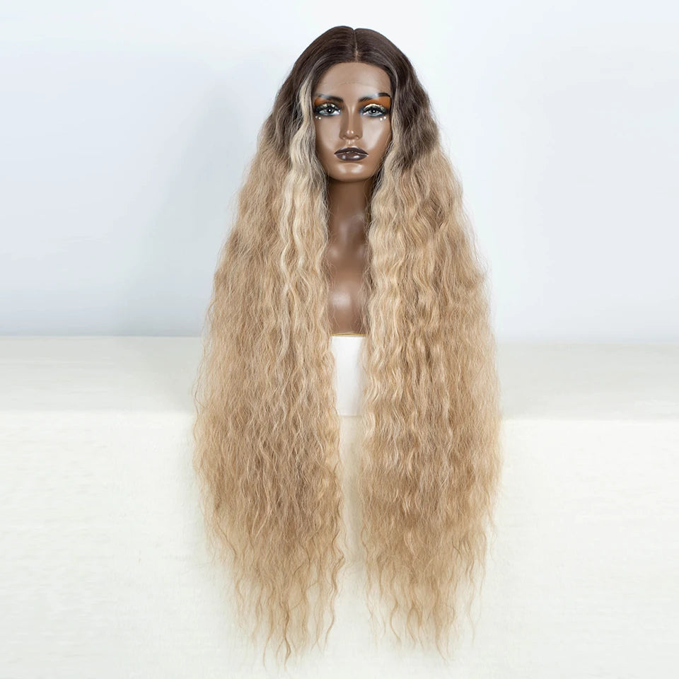 Synthetic Lace Front Wigs For Black Women 40 Inch Long Curly Lace Wigs Ombre Blonde Highlight White Cosplay Wig
