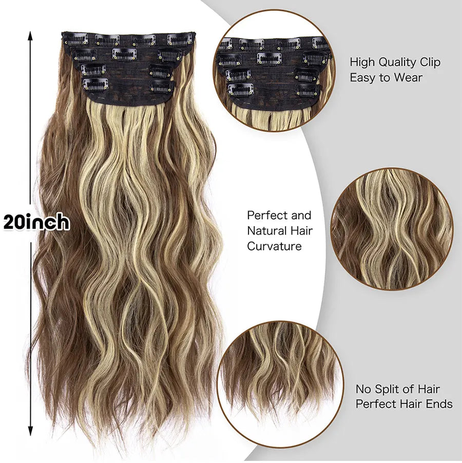 The 20-Inch Long Wavy Clip-In Hairpiece Set (4pcs)