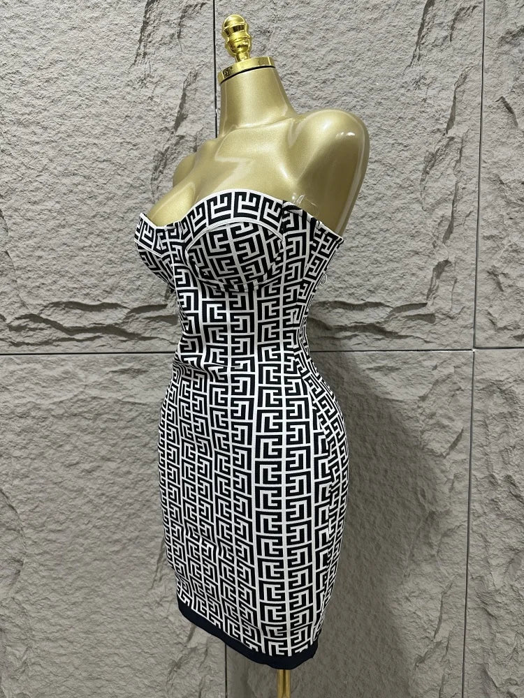 2025 Summer womens black sexy off shoulder jacquard bandage dress elegant fashion club party dress