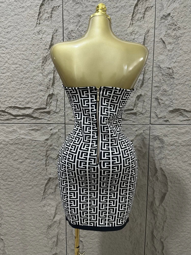 2025 Summer womens black sexy off shoulder jacquard bandage dress elegant fashion club party dress