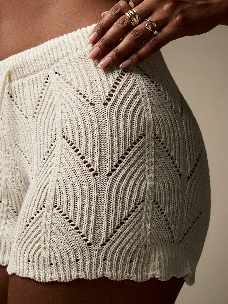 Handmade crochet knitting drawstring shorts comfortable and casual beach cover summer vacation wear pull over casual and com