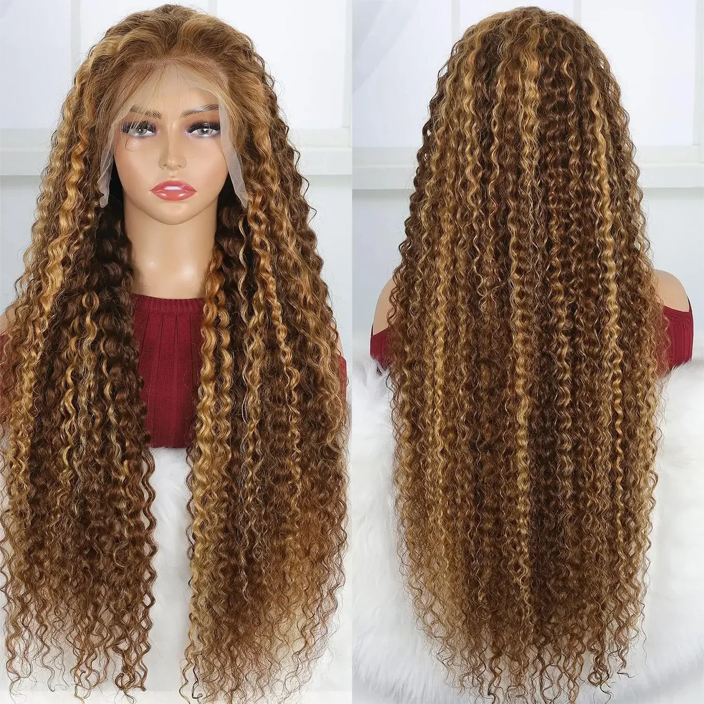 30 Inch Highlight Ombre 13x6 Hd Lace Frontal Wig Water Curly Human Hair Wigs 13x4 Hd Transparent Deep Wave Lace Frontal Wig