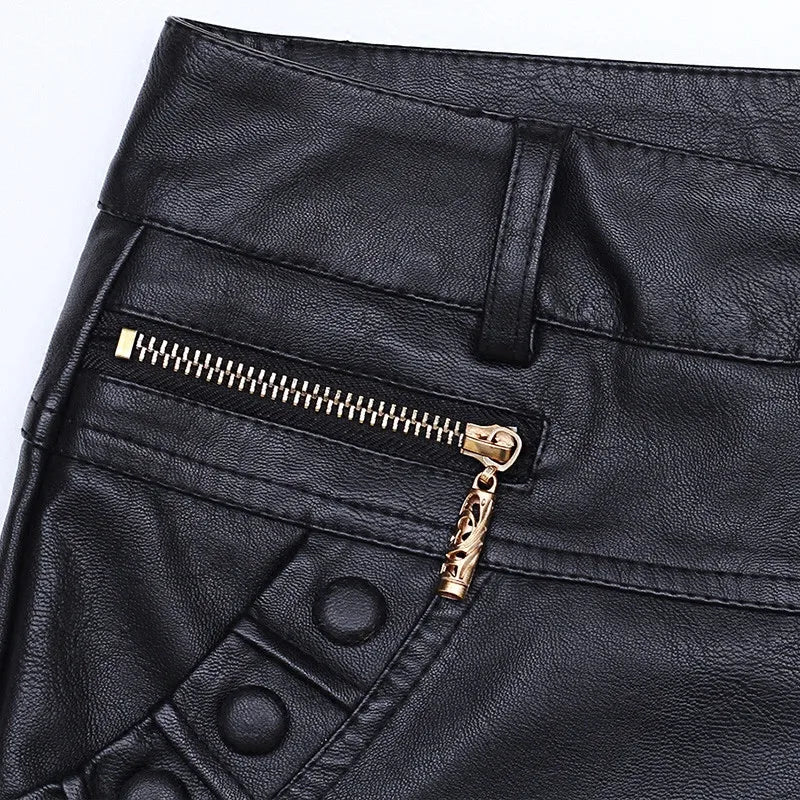 Large Size 4XL Leather Shorts Women Autumn Winter PU Leather Sexy Shorts Straight Slim High Waist Short Femme Women Shorts