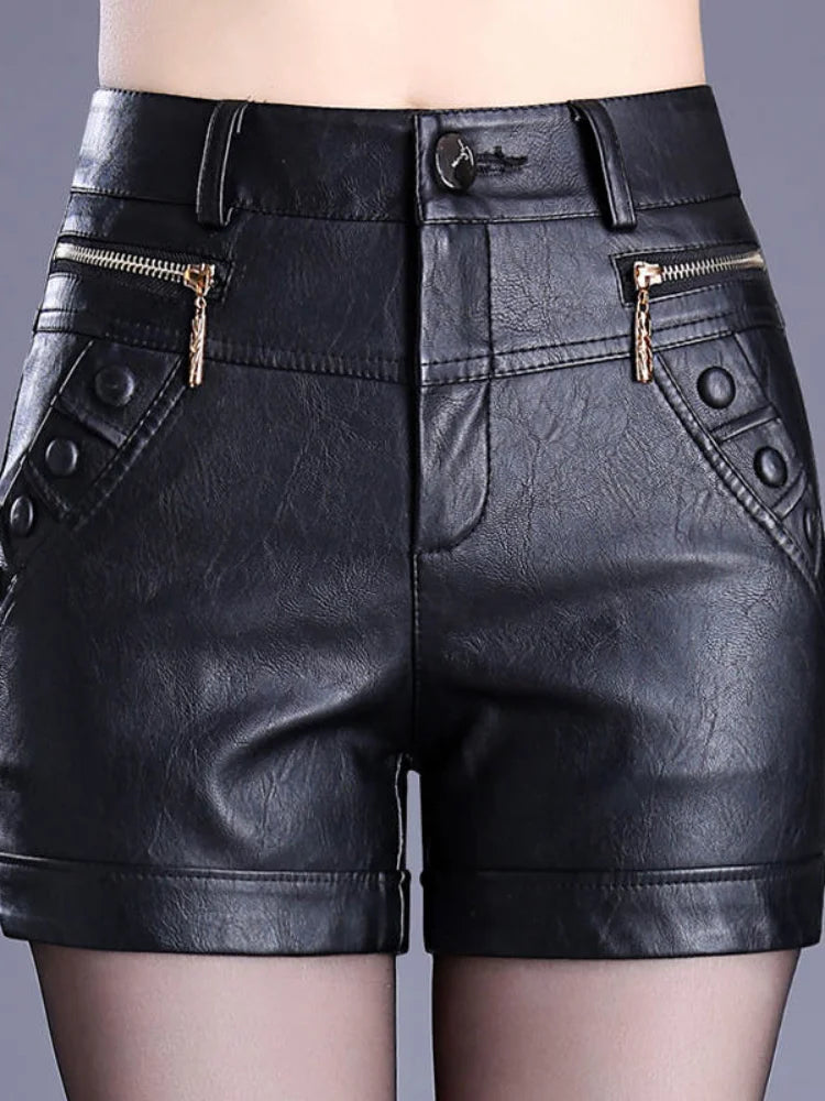 Large Size 4XL Leather Shorts Women Autumn Winter PU Leather Sexy Shorts Straight Slim High Waist Short Femme Women Shorts