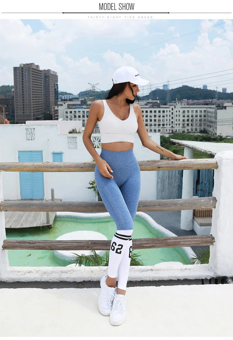 BIVIGAOS Women Contrast Color Hip Lift Fitness Leggings Sexy Running Sports Leggings High Waist Elastic Workout Leggings Push Up