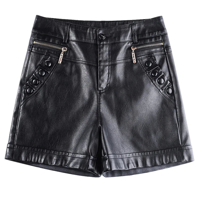 Large Size 4XL Leather Shorts Women Autumn Winter PU Leather Sexy Shorts Straight Slim High Waist Short Femme Women Shorts