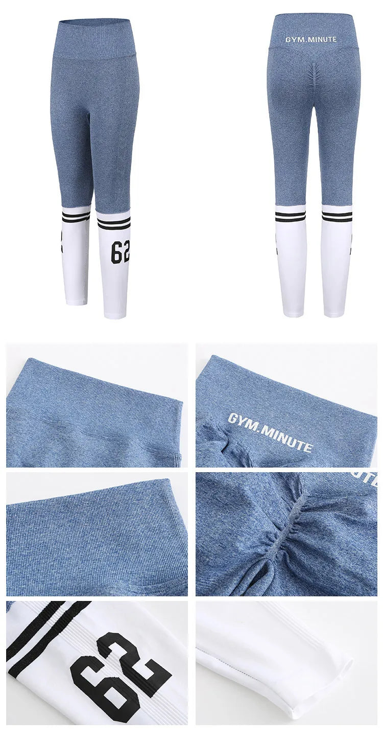 BIVIGAOS Women Contrast Color Hip Lift Fitness Leggings Sexy Running Sports Leggings High Waist Elastic Workout Leggings Push Up