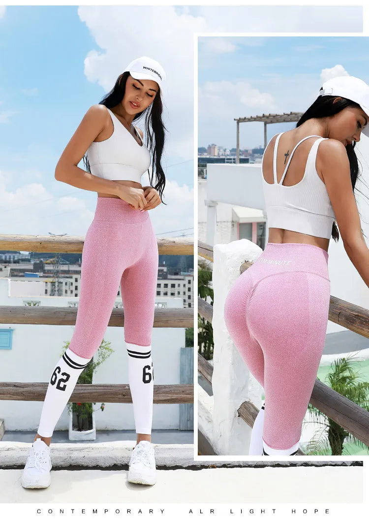 BIVIGAOS Women Contrast Color Hip Lift Fitness Leggings Sexy Running Sports Leggings High Waist Elastic Workout Leggings Push Up