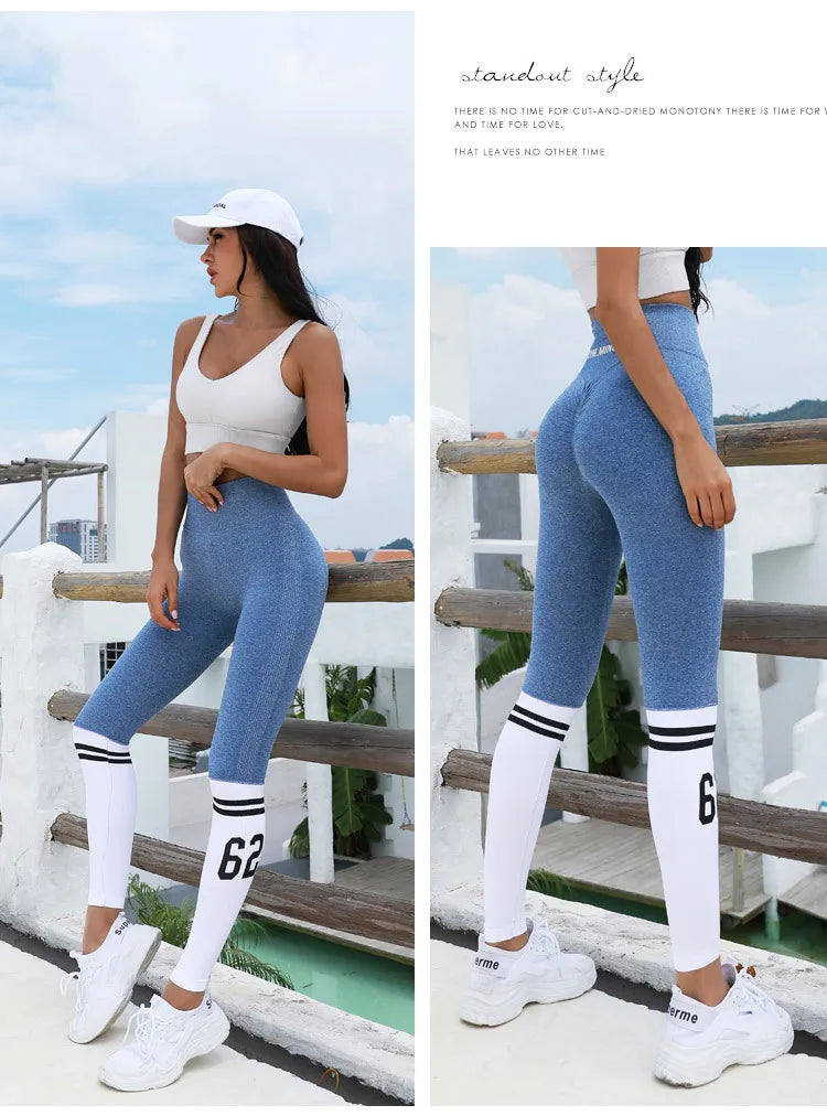 BIVIGAOS Women Contrast Color Hip Lift Fitness Leggings Sexy Running Sports Leggings High Waist Elastic Workout Leggings Push Up