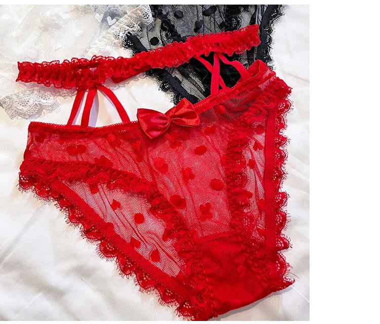 Meet‘r High Waist Amazing Mesh Panties Lace Sexy Underwear Women Transparent Hollow Out Lingerie Bow G Strings Intimates