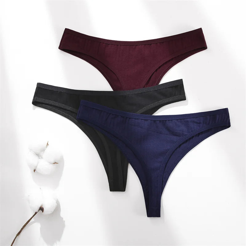 The 3-Pack Solid Color Cotton G-String