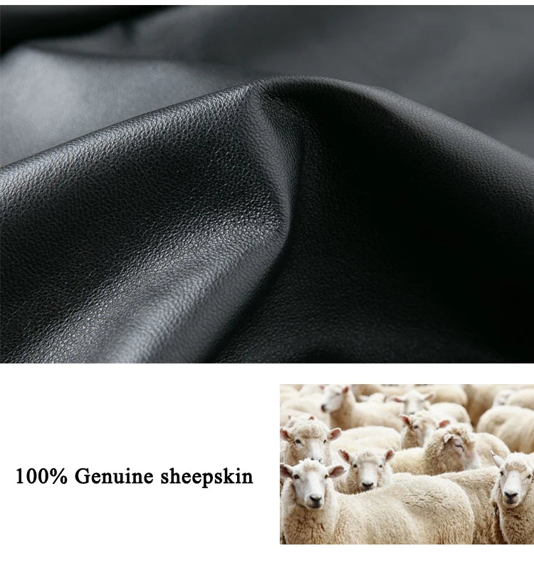 Moda Linda Lambskin Mini Skirts Women Handmade Arch Needle High Waist Wrap Leather Etek Khaki Double Breasted Metal Button Jupe