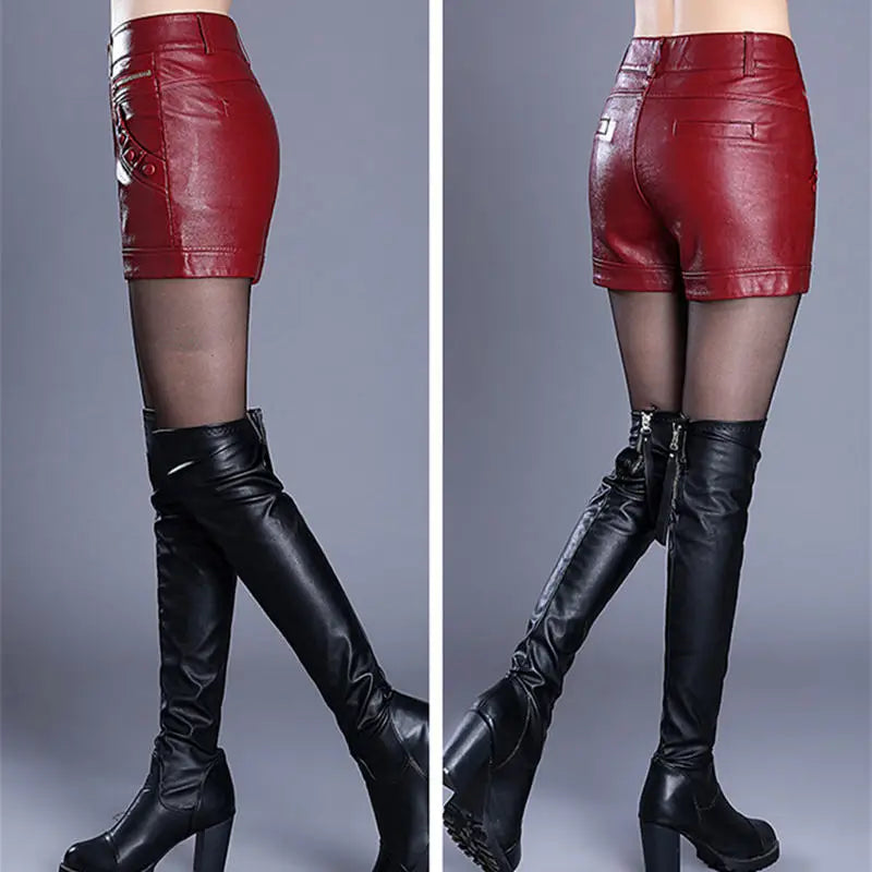 Large Size 4XL Leather Shorts Women Autumn Winter PU Leather Sexy Shorts Straight Slim High Waist Short Femme Women Shorts