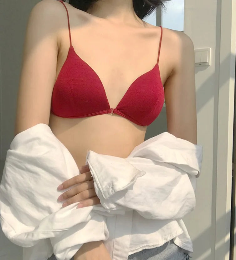 Bralette French Triangle Cup Bras for Women Comfort Cotton Bra Girl Summer Thin Soft Sexy Push Up Seamless Invisible Underwear