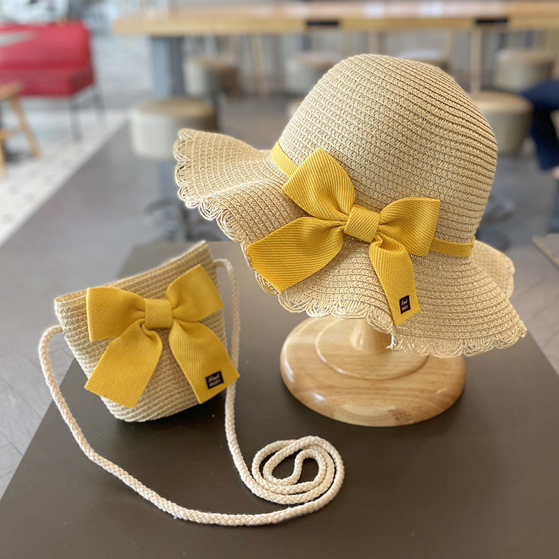 The Wide Brim Lace Straw Hat & Bag Set