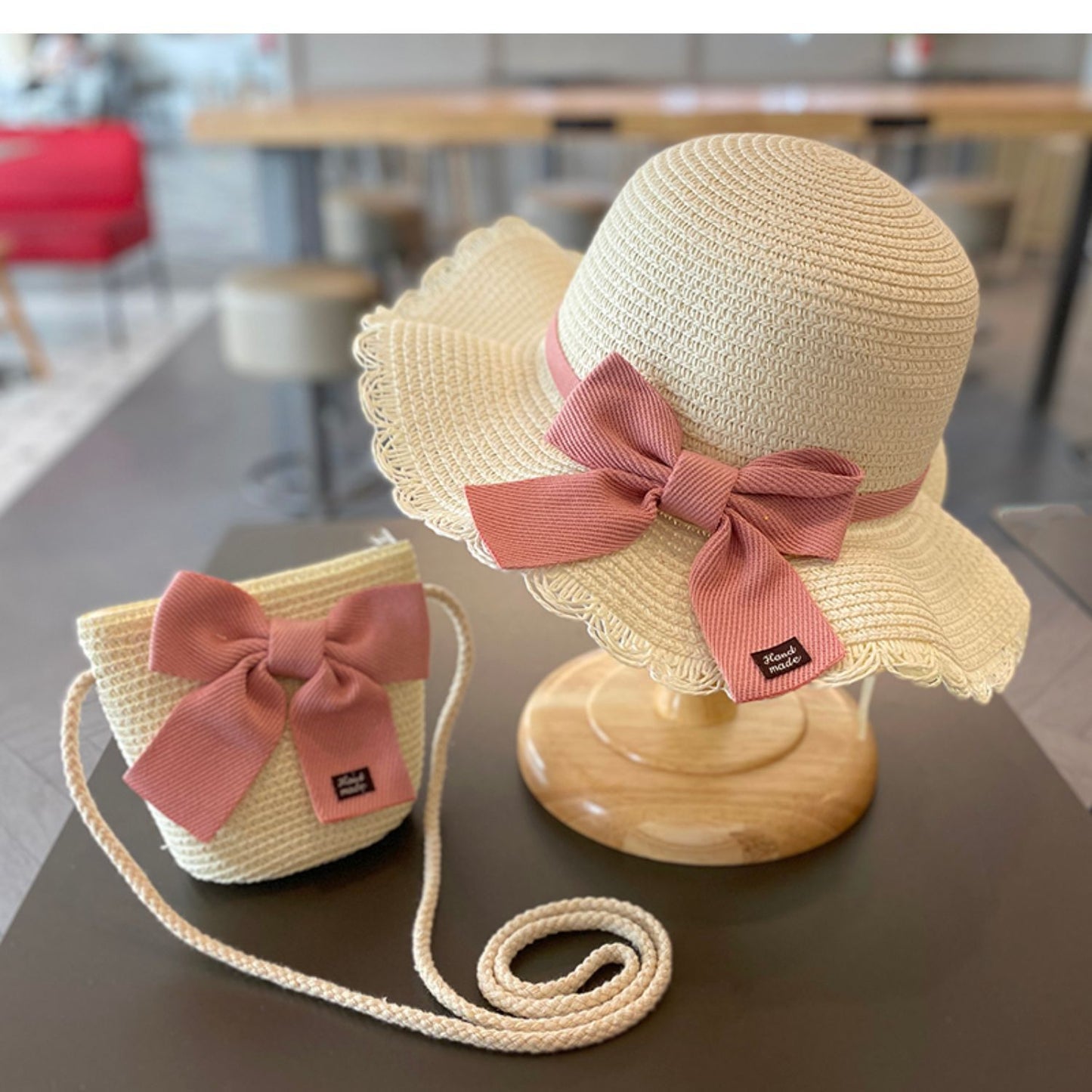 The Wide Brim Lace Straw Hat & Bag Set