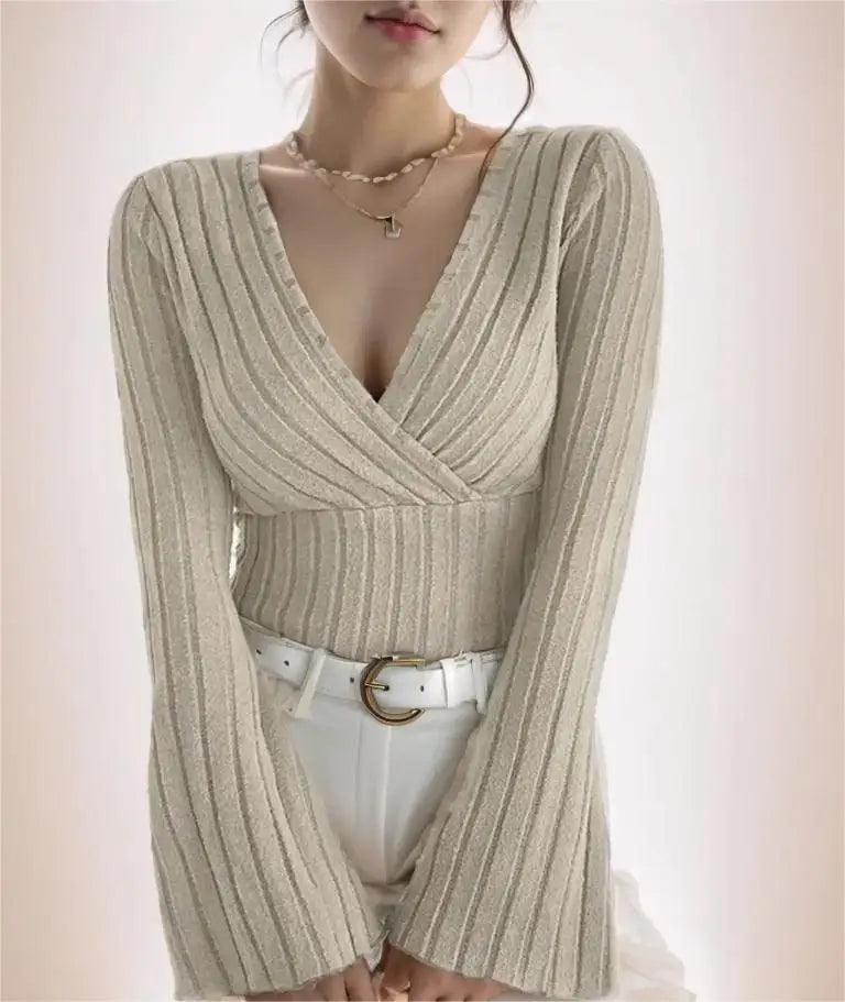 The Striped V-Neck Knit Top