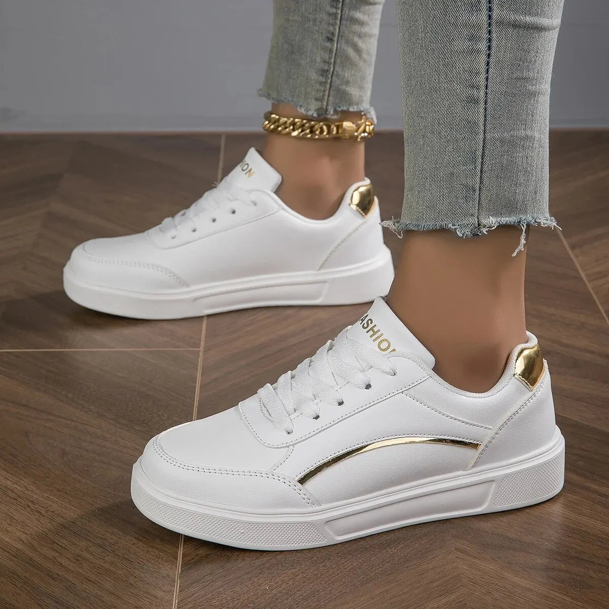 Baasploa Women Casual Sneakers Leather Platform Sneakers for Women Classics Comfort Skateboarding Shoes Non-Slip