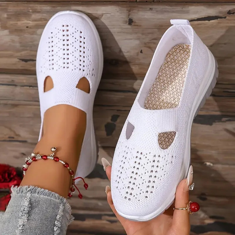Women's casual sports shoes, solid color breathable sports soft-soled lightweight walking shoes, low-top knitted casual shoes