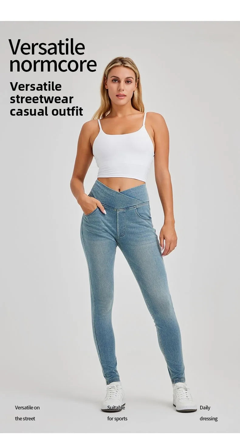 High Waist Cross Fit Women's Skinny Jeans Elastic Fitness Casual Pants Cotton Polyester Inner Lining Running Exercise Jeans
