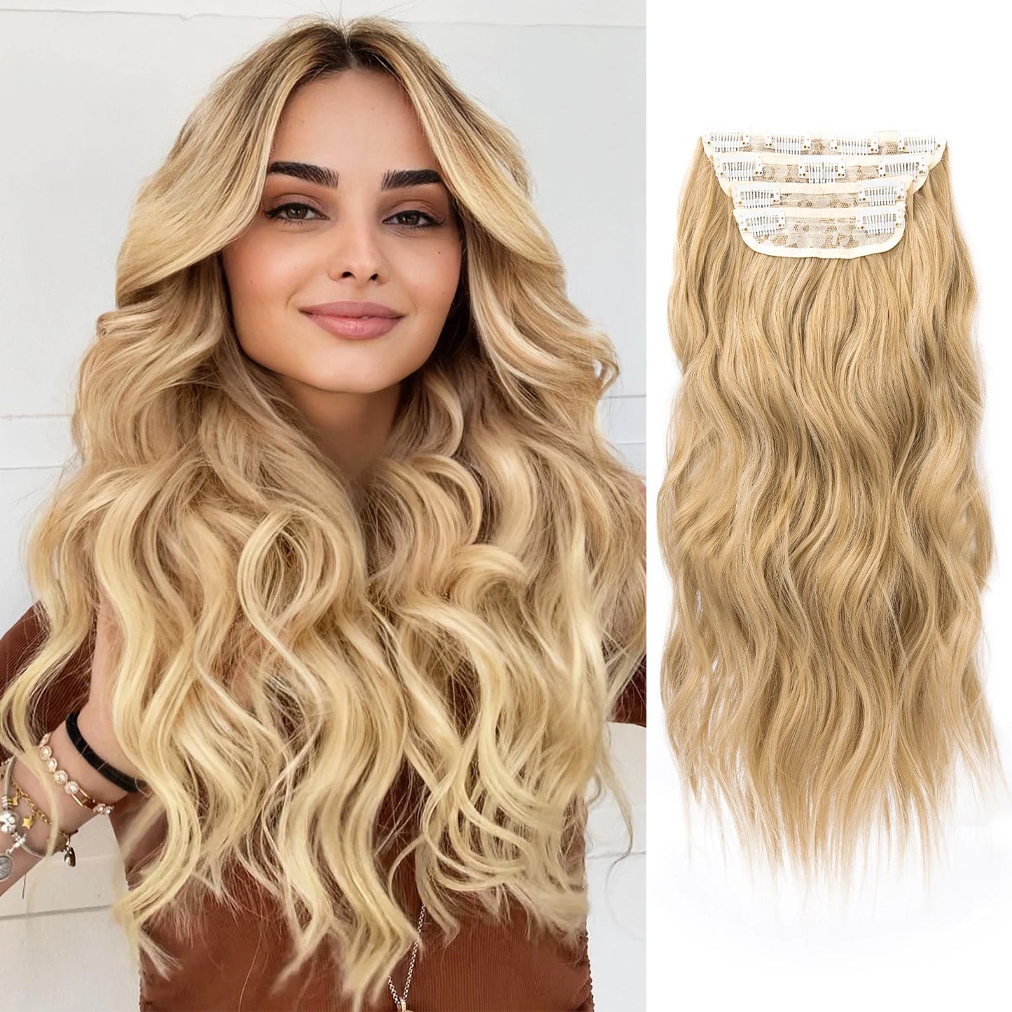 The 20-Inch Long Wavy Clip-In Hairpiece Set (4pcs)