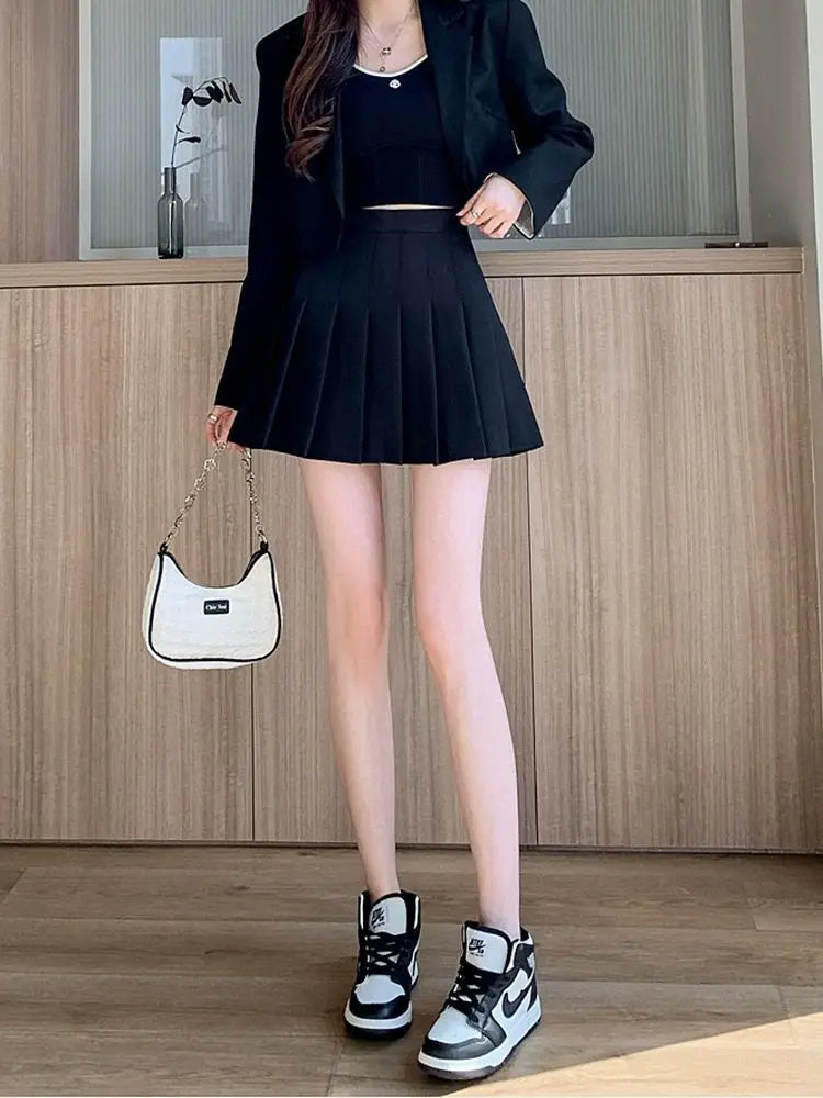 Pleated Mini Skirt with Shorts Women's High Waist A-Line Skater Skort White Black Pink Sporty School Uniform New Fashion HotSale