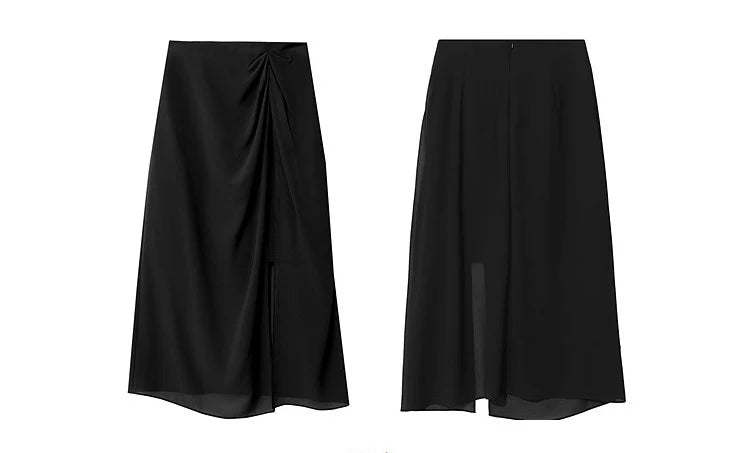 Amii Women's Skirt 2026 Summer Elegant Chiffon Midi Skirt Pleated Side Slit Office Casual Versatile Women's Clothing 12612002