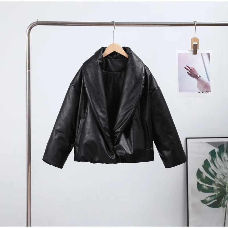 Solid Thicken Short Woman Coats Turn-down Collar Long Sleeve Covered Button Warm Outerwear 2025 Autumn Winter New Lady Jackets