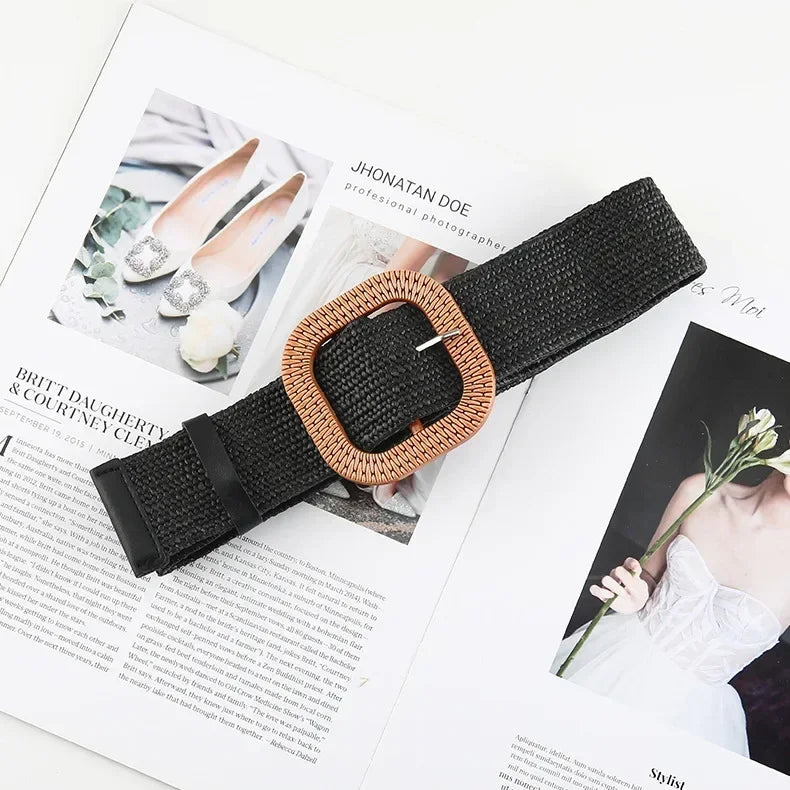 The Woven Straw Skinny Belt