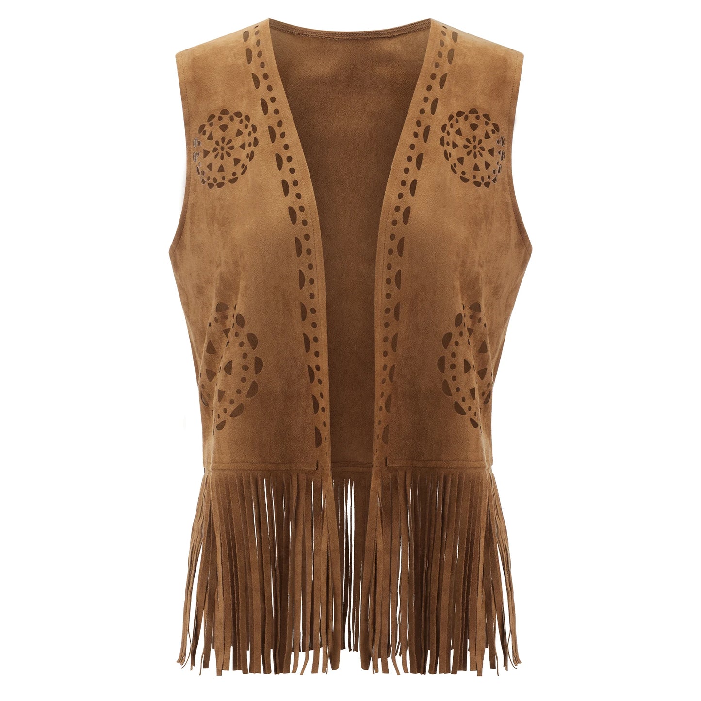 Women Fringe Vest Faux Suede Open Front Vintage Vest Sleeveless Hippie Clothes Boho Western Cowboy Style Short Jackets