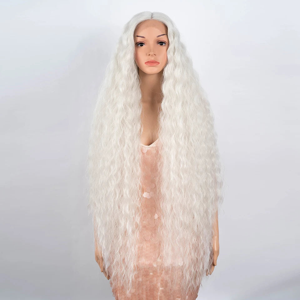 Synthetic Lace Front Wigs For Black Women 40 Inch Long Curly Lace Wigs Ombre Blonde Highlight White Cosplay Wig