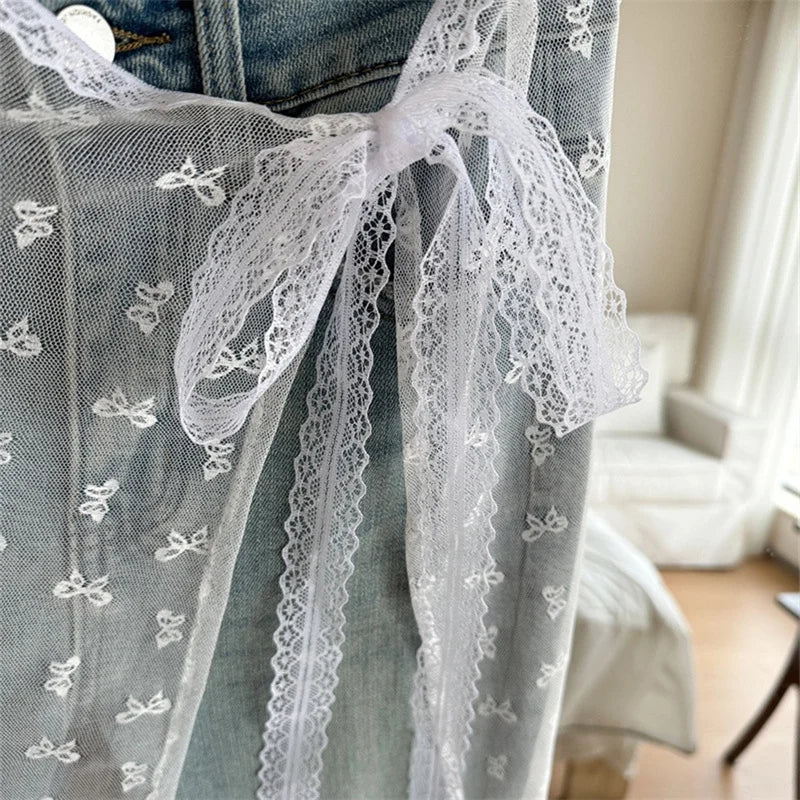 INS Blogger Lace Layered Gauze Skirt Y2k Streetwear Apron Wrap Skirt Lace Up Matching Pants Spicy Girl Stacked Y2k Wrap Skirt