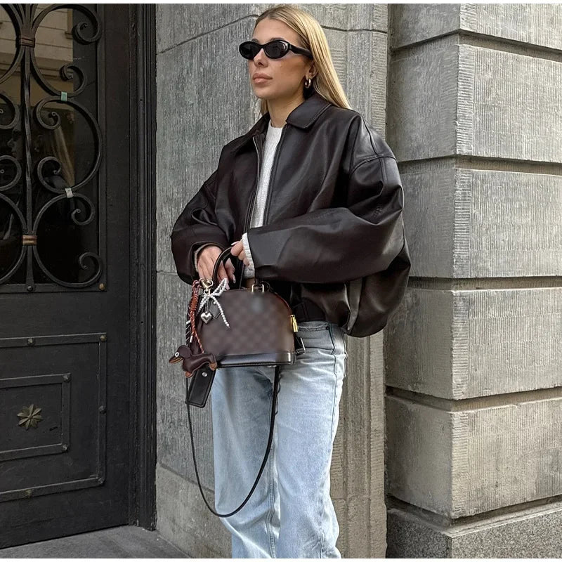 The Belted PU Bomber Jacket