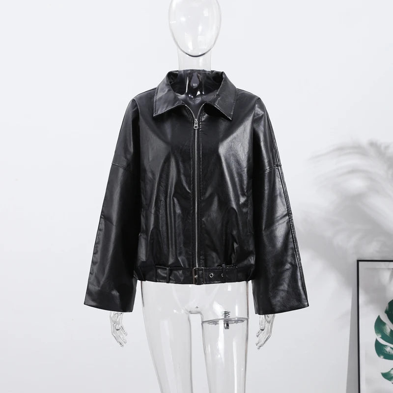 The Belted PU Bomber Jacket