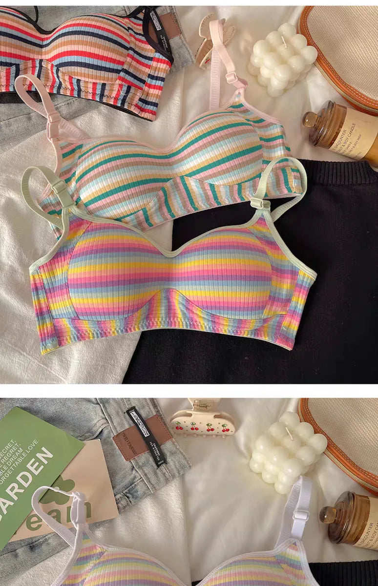 Sexy Bra for Women Tops Dopamine Rainbow Girl Seamless Bra Steel Ring Free Underwear Lingerie Bralette