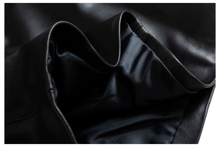 Lambskin Skirt for Women Commuting OL Simplified Vertical Cut 100% Leather Front Split Jupe Mujer Pockets Black Wrap Midi Skirt