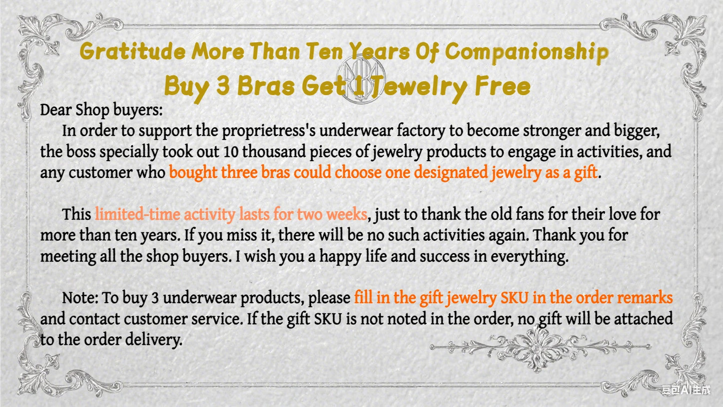 Gratitude More Than Ten Years Of Companionship Buy 3 Bras Get 1 Jewelry Free Neck-Hanging Bra With Two Wearing Gather Sexy Back
