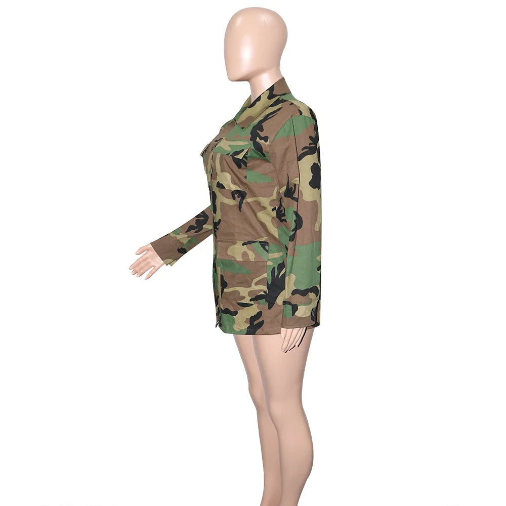 Jackets for Women Camouflage Coat Coats Turn Down Collar Full Sleeve Jacket Single Breasted Jacket Casual Pockets Autumn Spring