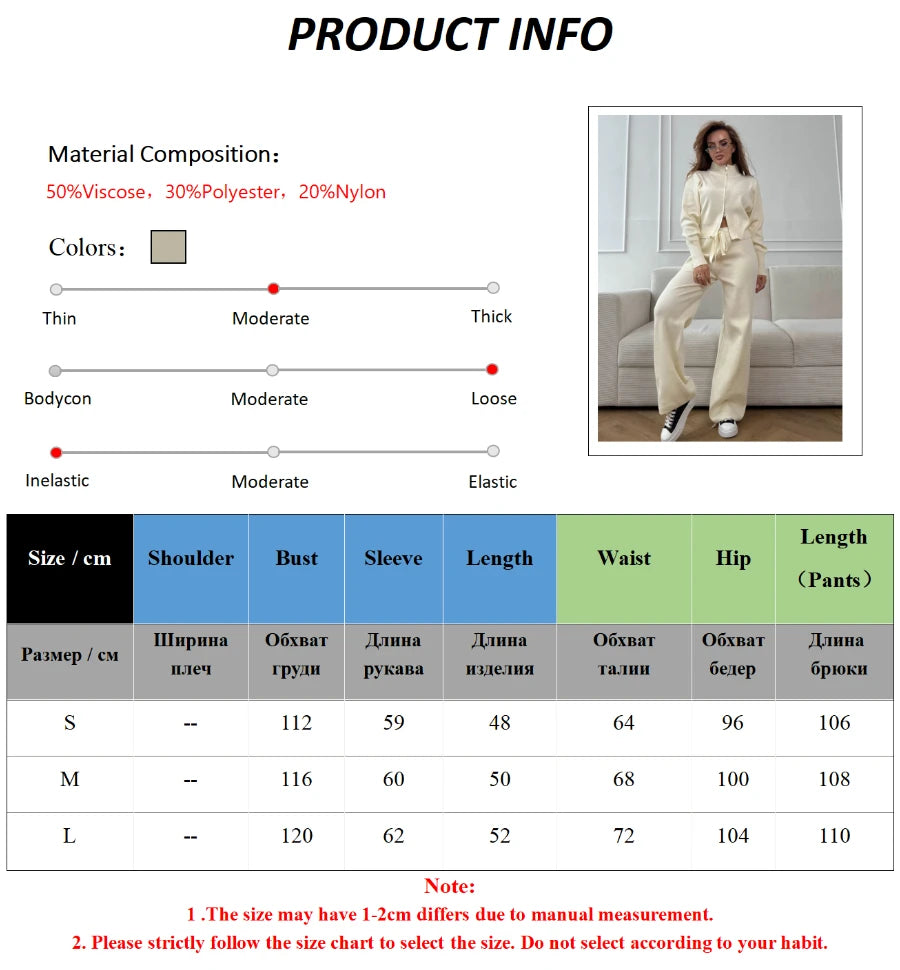 Wolfeel  New Autumn Winter Zip Up Knit Pants Set Women's Trendy Slim Fit Cardigan Pants Chic Commuting Sweater Outfit