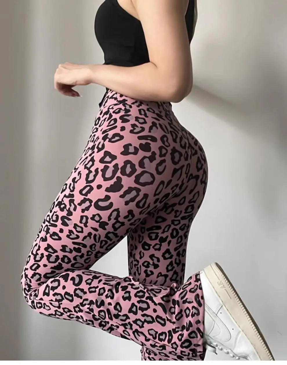 BIVIGAOS Spring Summer Leopard Print Flared Leggings Women Sharkskin High Waist Tight Sport Pilates Sexy Fitness Horseshoe Pants