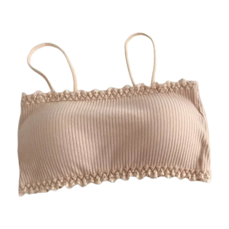 Cotton Camisole Top Girl No Underwire Chest Pad Adjustable To Fit Small Vest Wrap Bra Student Summer Women Bras Back Lace Sexy