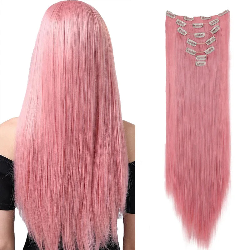 The 60CM Pink Straight Clip-In Hair Extensions