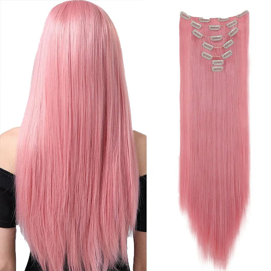 The 60CM Pink Straight Clip-In Hair Extensions