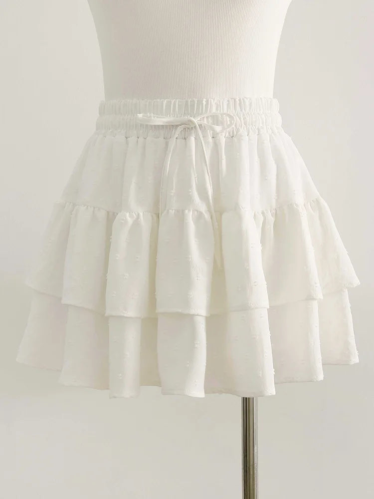 Streamgirl Women Mini Skirts With Shorts Under Summer Clothes Tie Up A Line Short White Pleated Ruffled Layered Skirt For Women