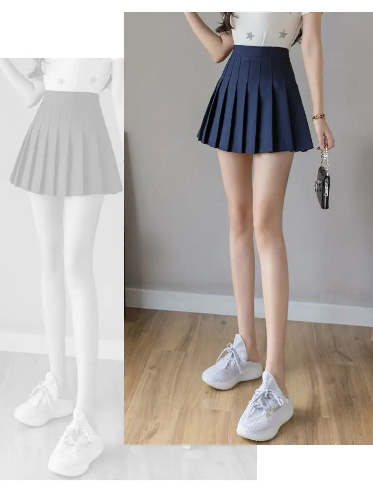 Pleated Mini Skirt with Shorts Women's High Waist A-Line Skater Skort White Black Pink Sporty School Uniform New Fashion HotSale