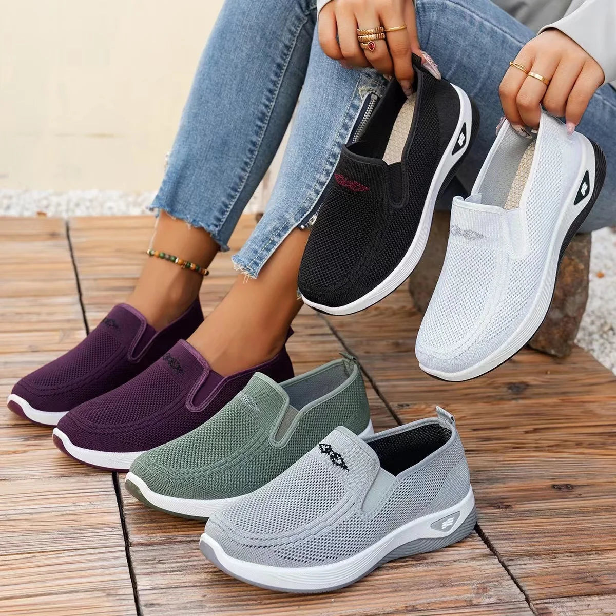 Women Casual Sports Shoes Breathable Lightweight Sneakers Anti-slip Flats Outdoor Running Walking Shoes Female Vulcanized Shoes